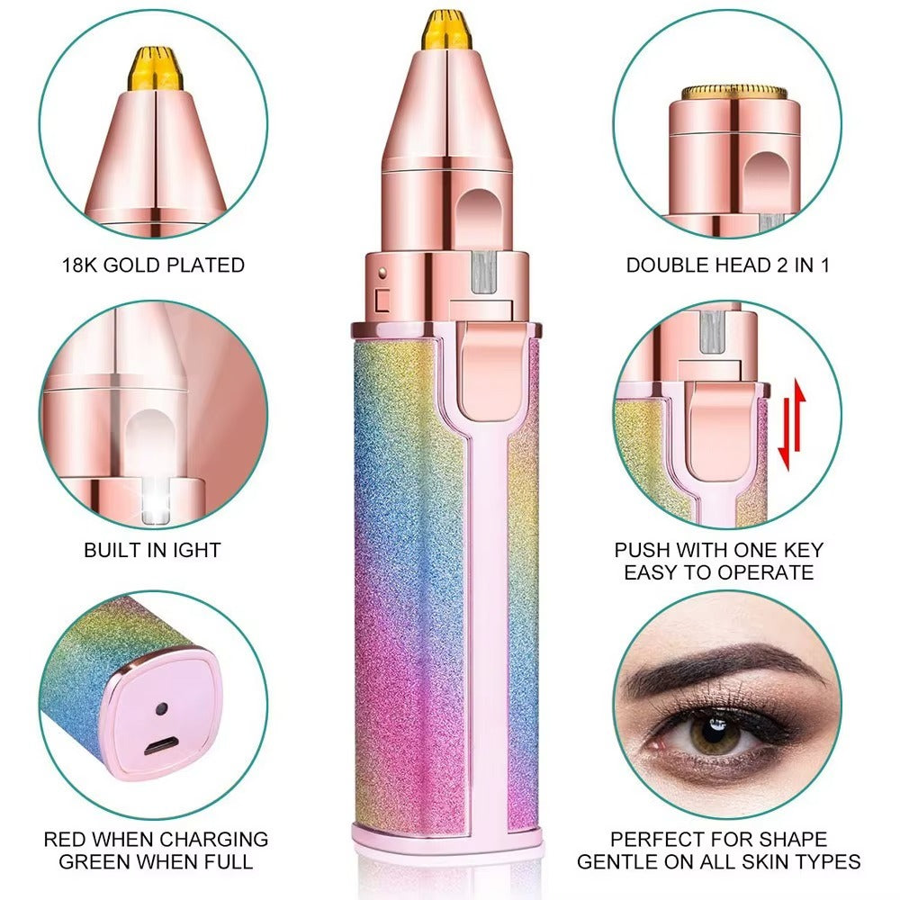 Electric Eyebrow Trimmer for Women 2 In1 Rechargeable Facial Hair Removal and Eyebrow Shaver Painless Face Razor Body Epilator