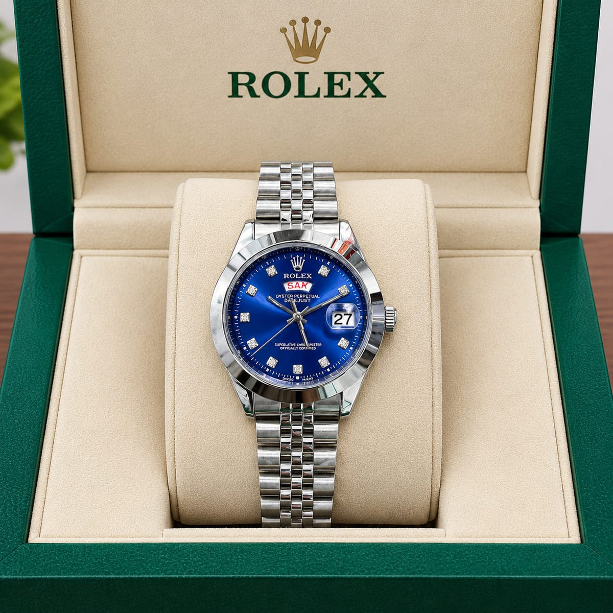 Rolex Stylish Dial Watch Classic Analog Wristwatch For Men - Blue