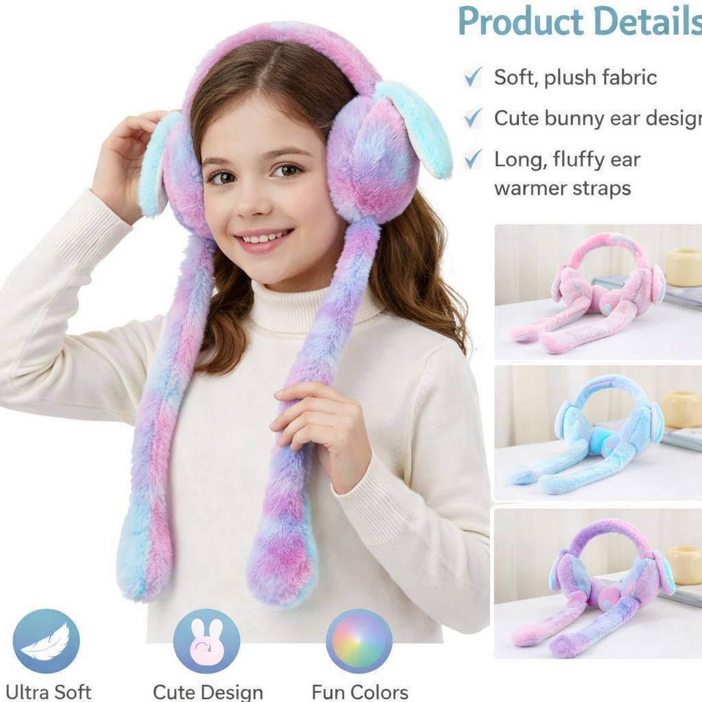 Cute Bunny Cap Headphone Plush Ear Muff Winter Headwear for Women & Girls –