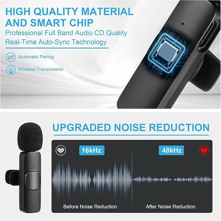 K9 Wireless Dual Lavalier Microphone System - Plug & Play for Vlogging & Live Streaming