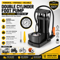 Double Cylinder Foot Air Pump with Pressure Gauge – Heavy Duty Manual Tyre Inflator for Car, Bike, Bicycle, Motorcycle, Football & Inflatable Toys