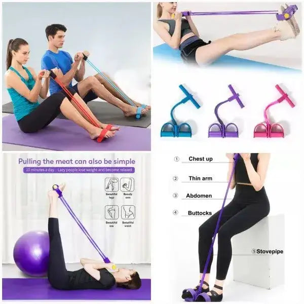 Foot Pedal Resistance Band Elastic Sit-Up Pull Rope Yoga Fitness Gym - Elastic Pull Ropes Tummy Trimmer (Random Colors)|
