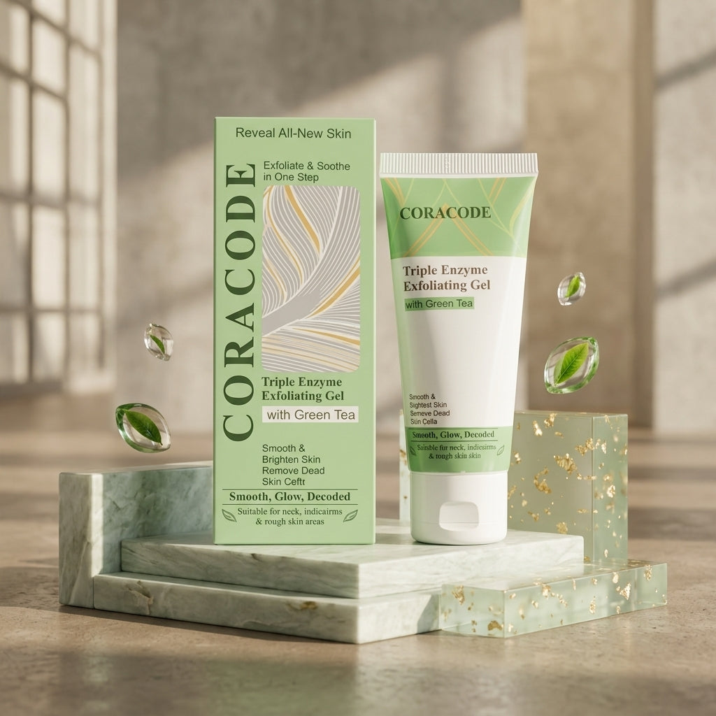 Coracode Triple Enzyme Exfoliating Gel With Green Tea - Skincare Accessory Designed For Skin Exfoliation And Daily Facial Care Routine 60g