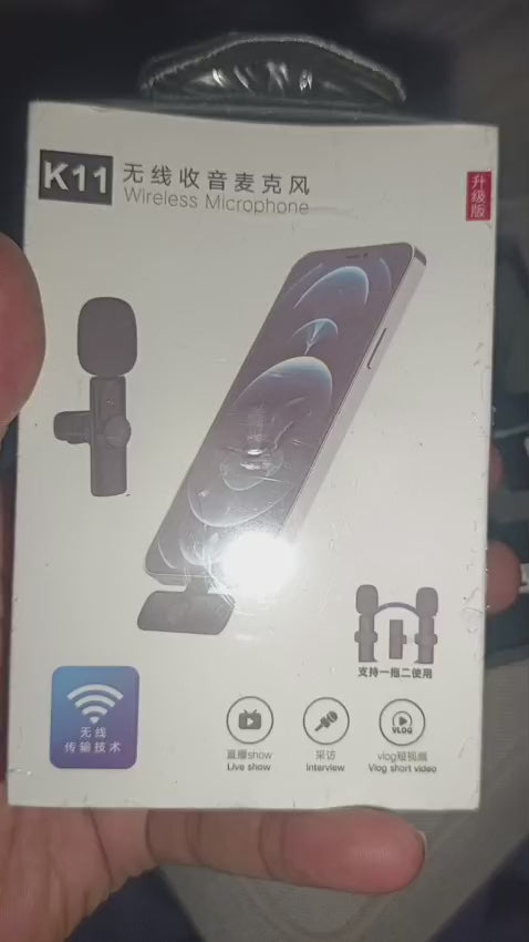 K11 Dual Wireless Lavalier Microphone for iPhone & Android – Dual Clip-On Bluetooth Mic